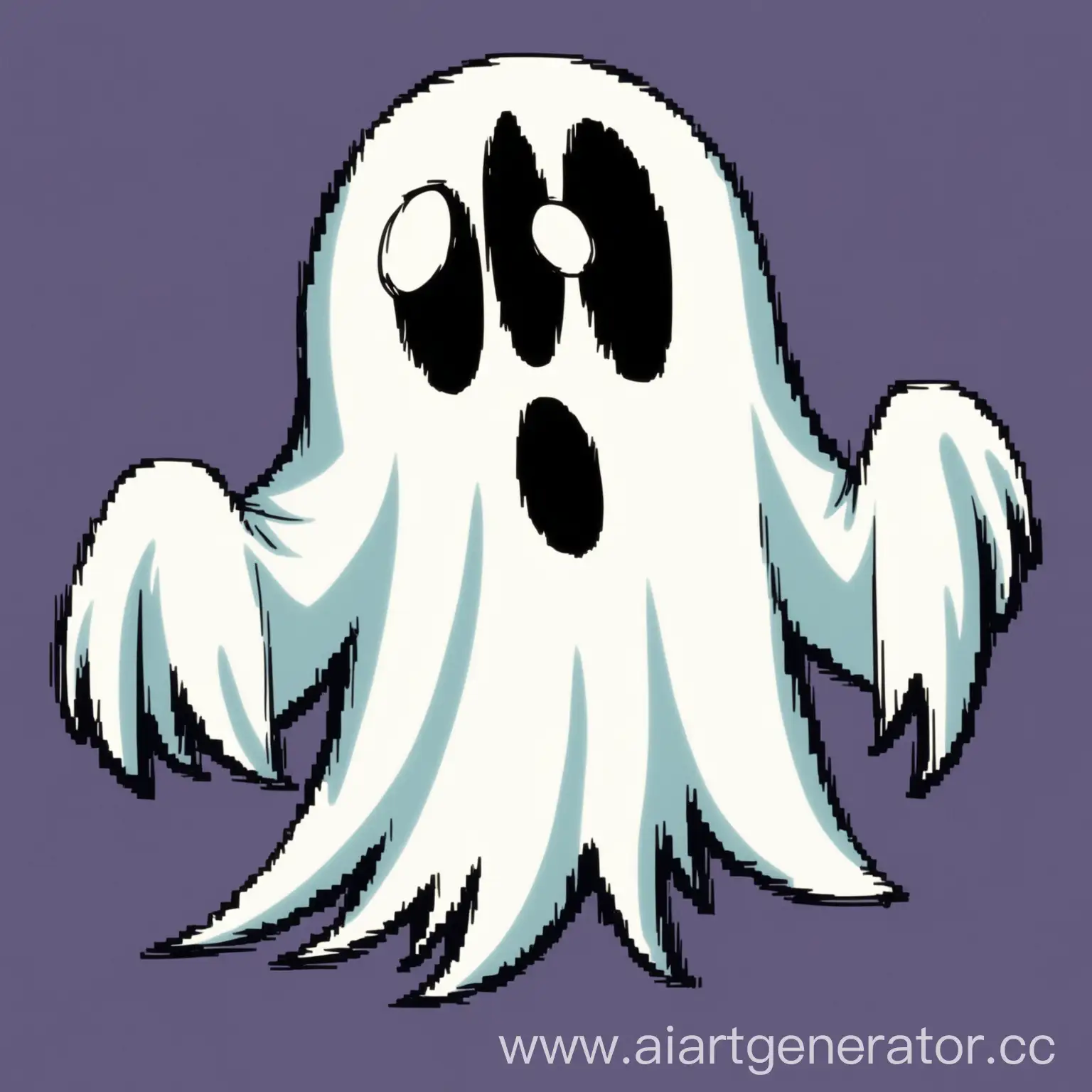 хитрый мультяшный призрак, в стиле аниме 90-х