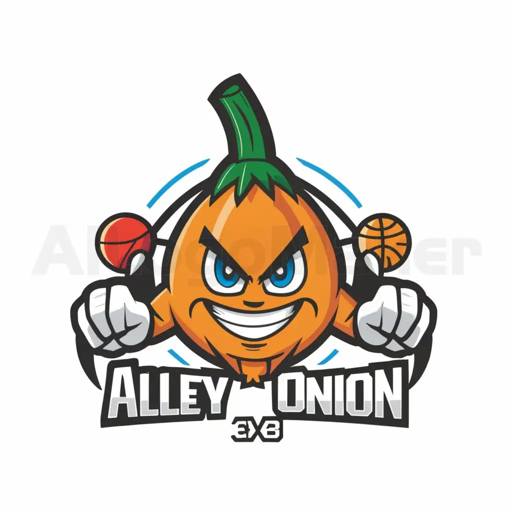 a logo design,with the text "ALLEY ONION 3X3", main symbol:A SMILING ONION PLAYING BASKET BALL (THE LOGO HAVE TO BE GOOD FOR T.SHIRT),complex,be used in Sports Fitness industry,clear background