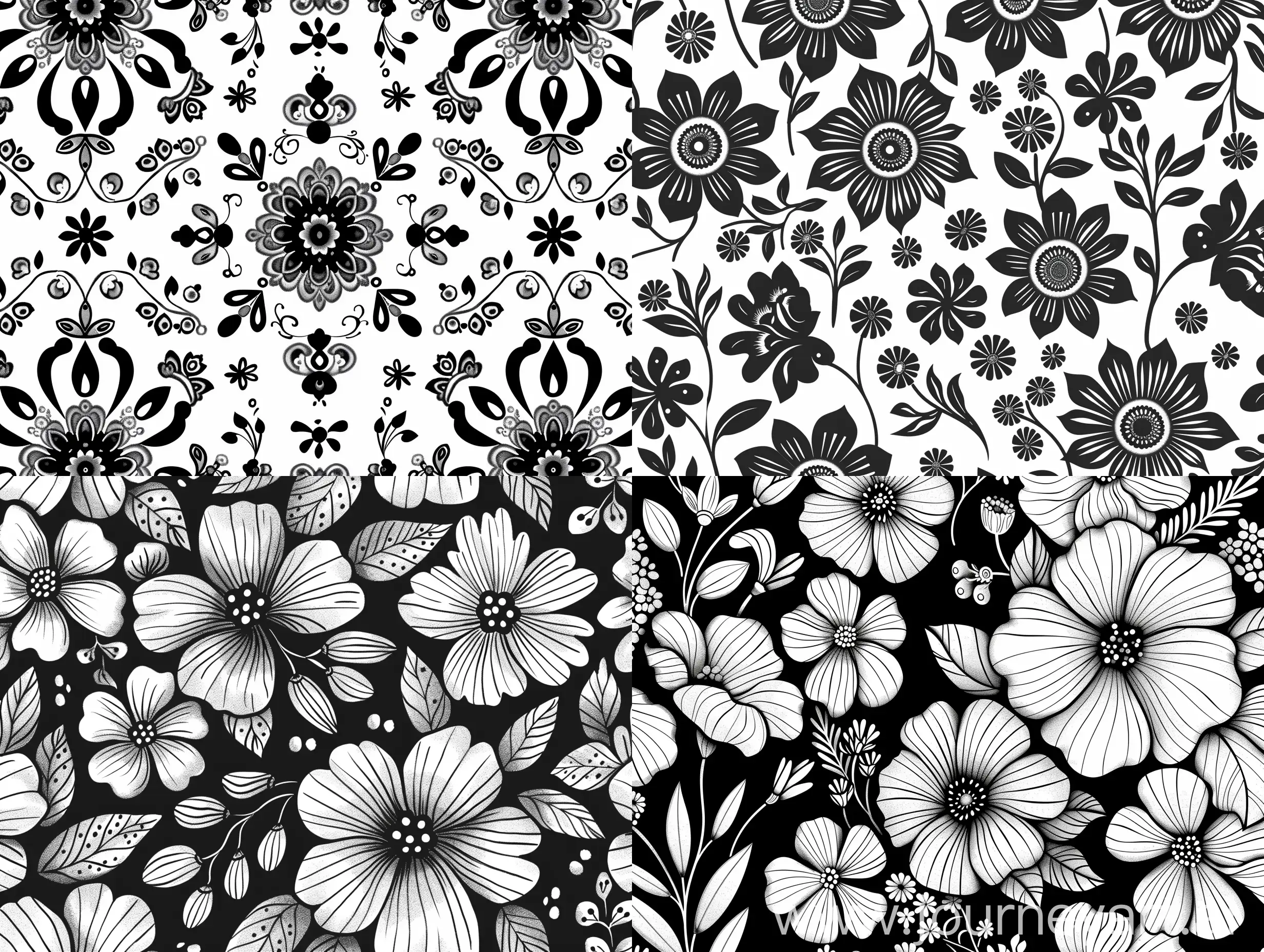 black and white pattern. in the form of flowers, not large elements.

