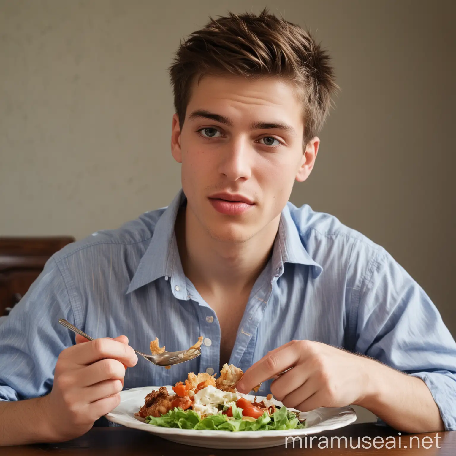 a young man eating