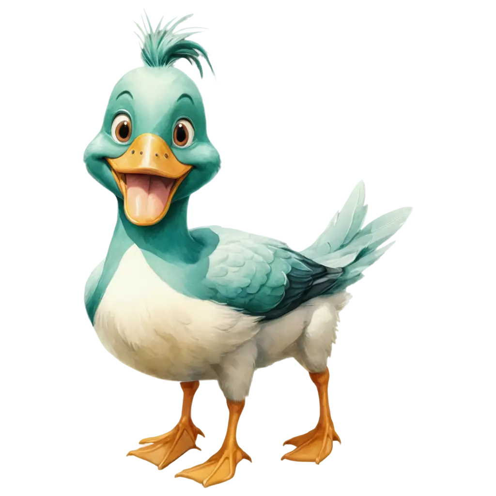Portrait of smiling Funny Dog & Duck 3D Design Funny teal bird, watercolor