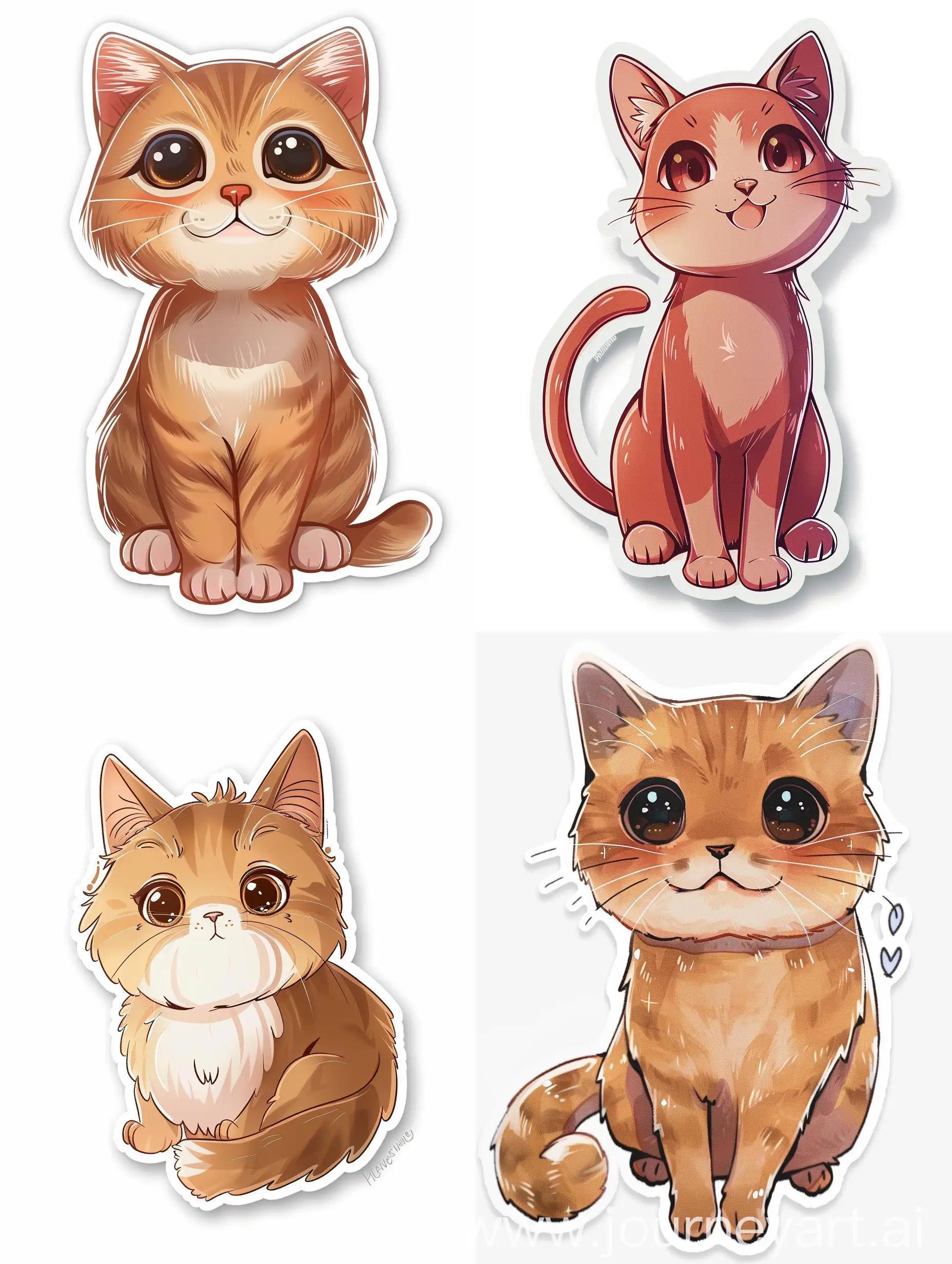 cute cat, sticker, white background, anime style, illustration