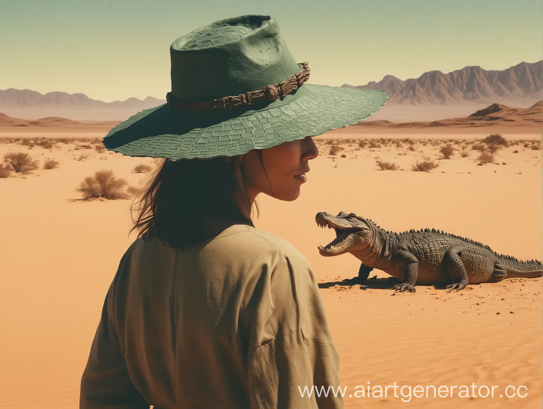 Solitary-Crocodile-Desert-Silhouette-with-Woman-in-Hat
