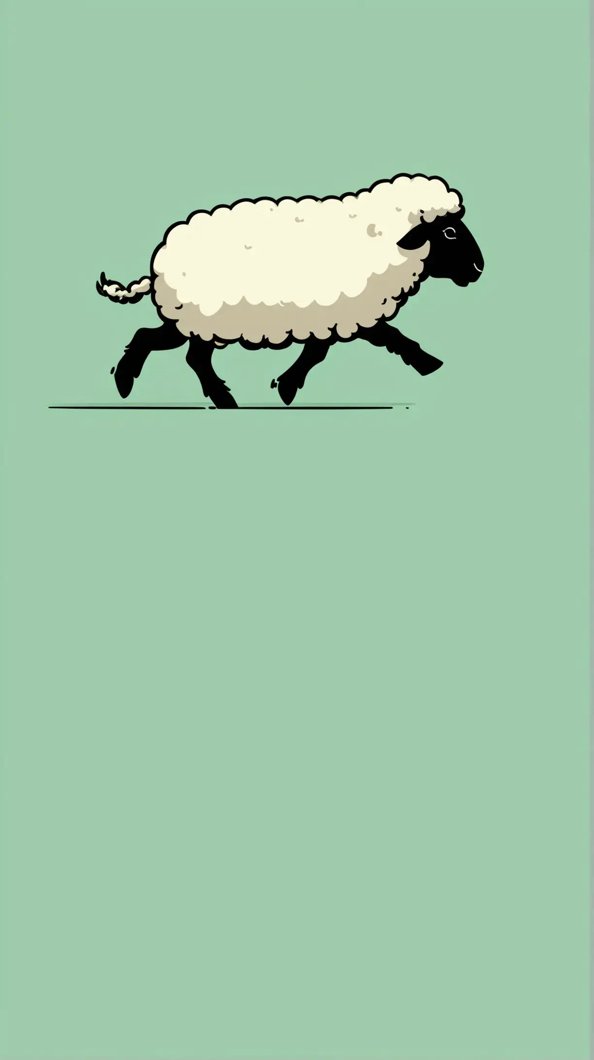 Comic book style.   Profile of a sheep walking.  Simple background