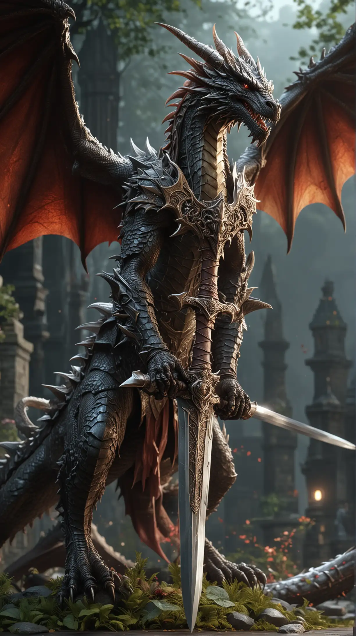 Majestic Dragon Guarding a Sword Hyperrealistic Anne Stokes Style Art in 8K Ultra HD