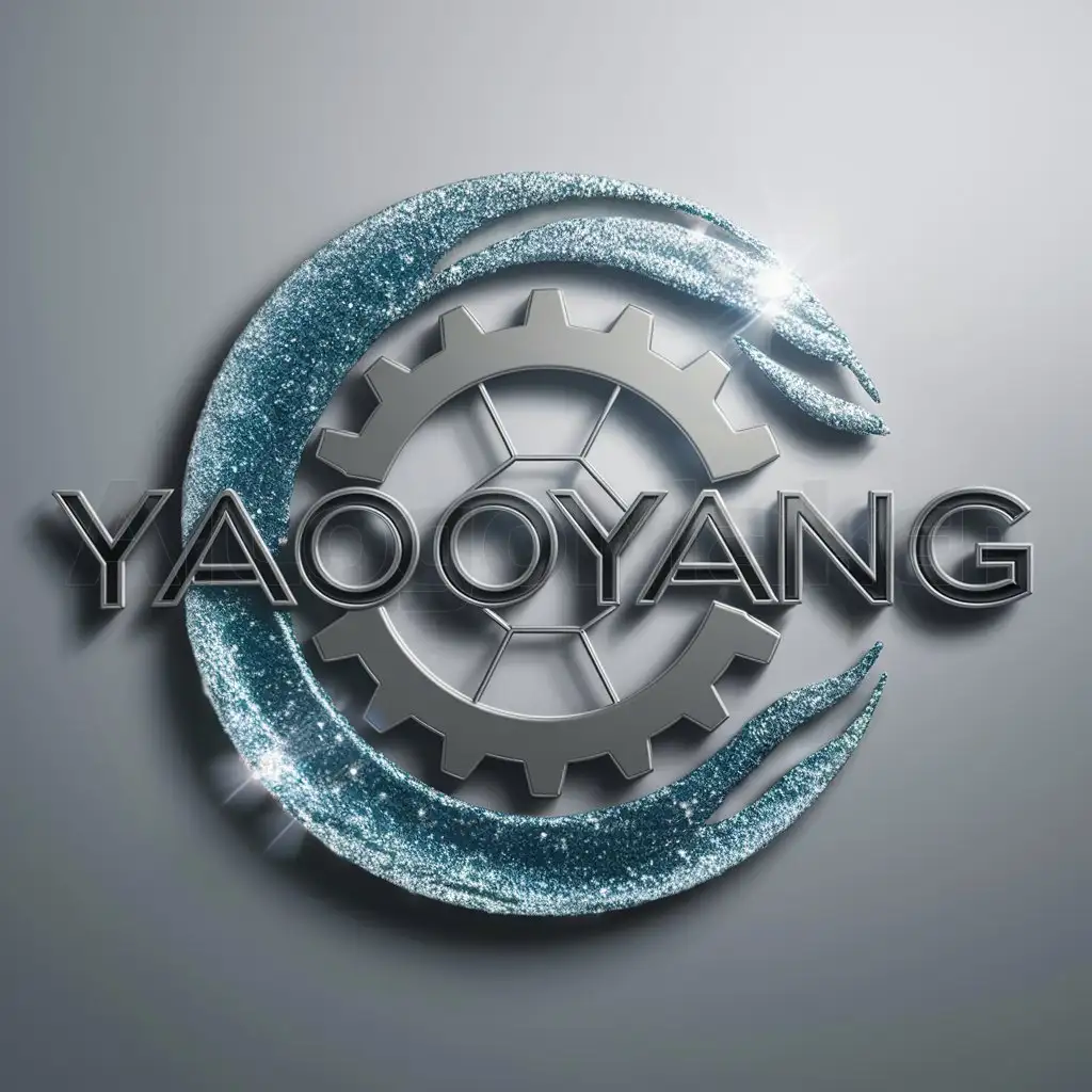a logo design,with the text "YaoYang", main symbol:industrial technology style, glittering ocean surrounding industrial gear,Moderate,be used in Technology industry,clear background