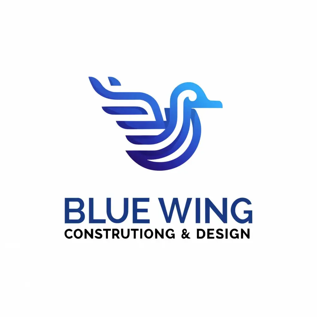 a logo design,with the text "Blue wing Construction and design", main symbol:Blue winged Duck with a pergola Blue wing CONSTRUCTION, add a pergola,Minimalistic,clear background