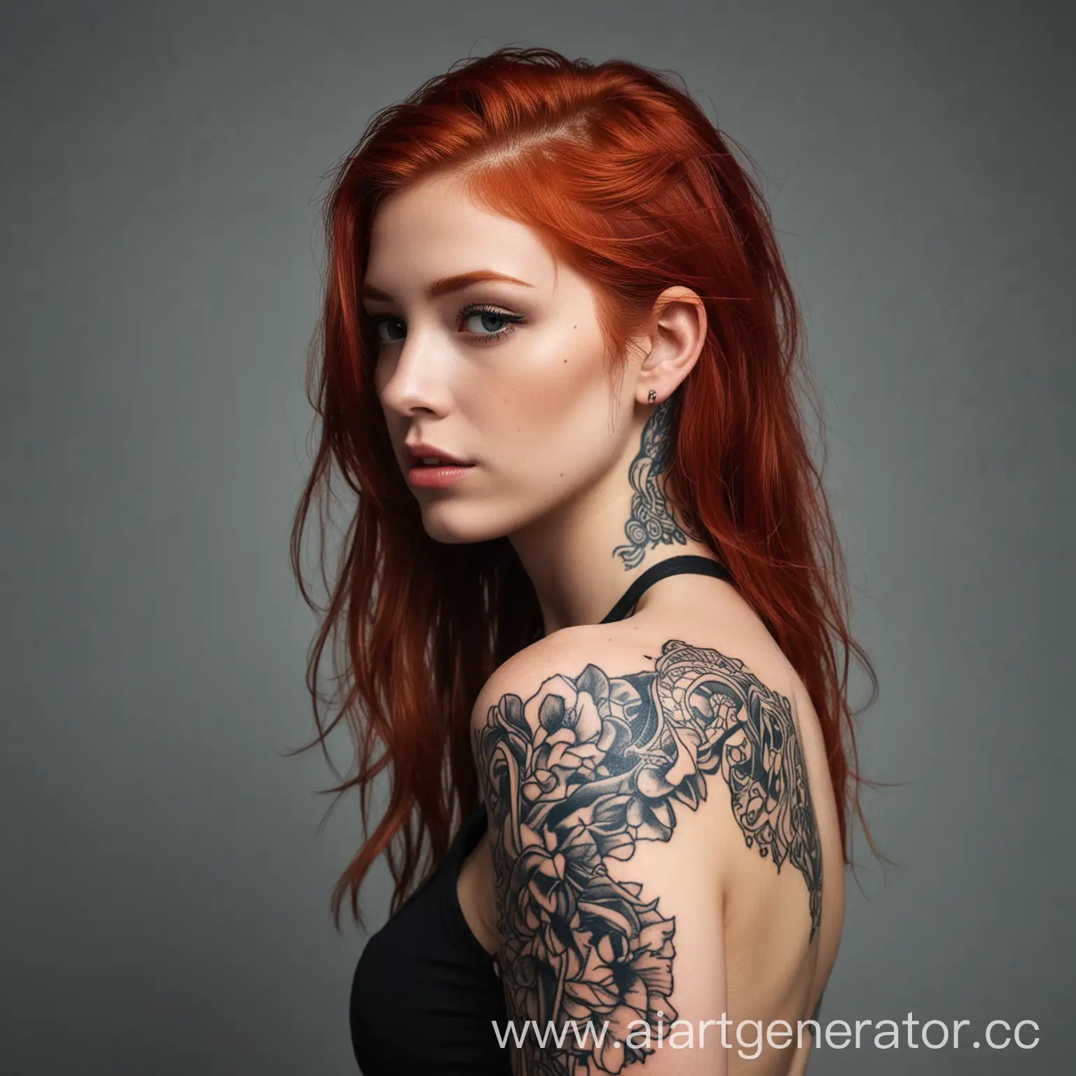 Mysterious-RedHaired-Girl-with-a-Neck-Tattoo-in-Enigmatic-Pose