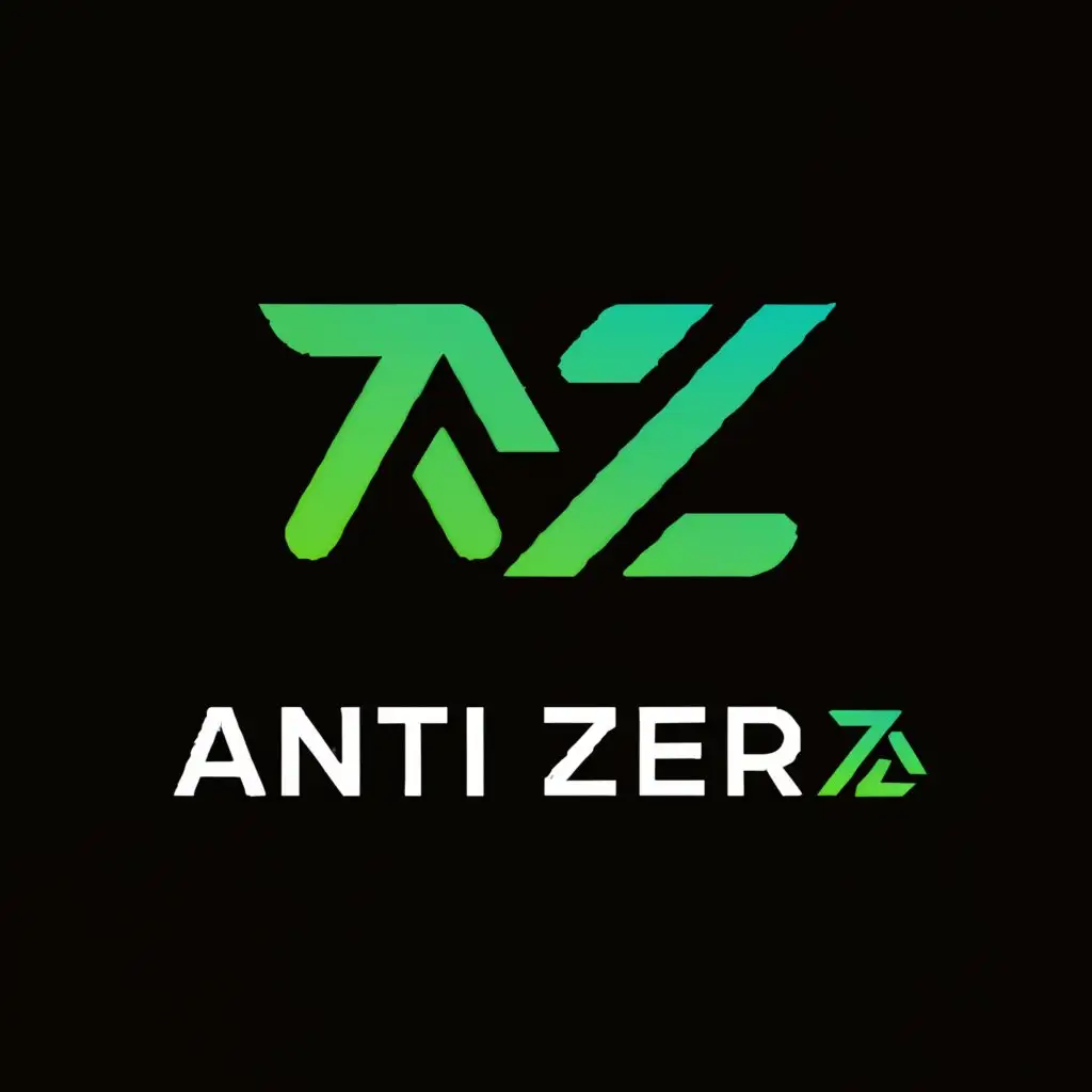 a logo design,with the text "Anti Zero", main symbol:generate a dark green and black themed minimalistic logo for a tech startup based on AI, keep it simple yet subtle, should reflect a design philosophy.,Minimalistic,be used in Internet industry,clear background