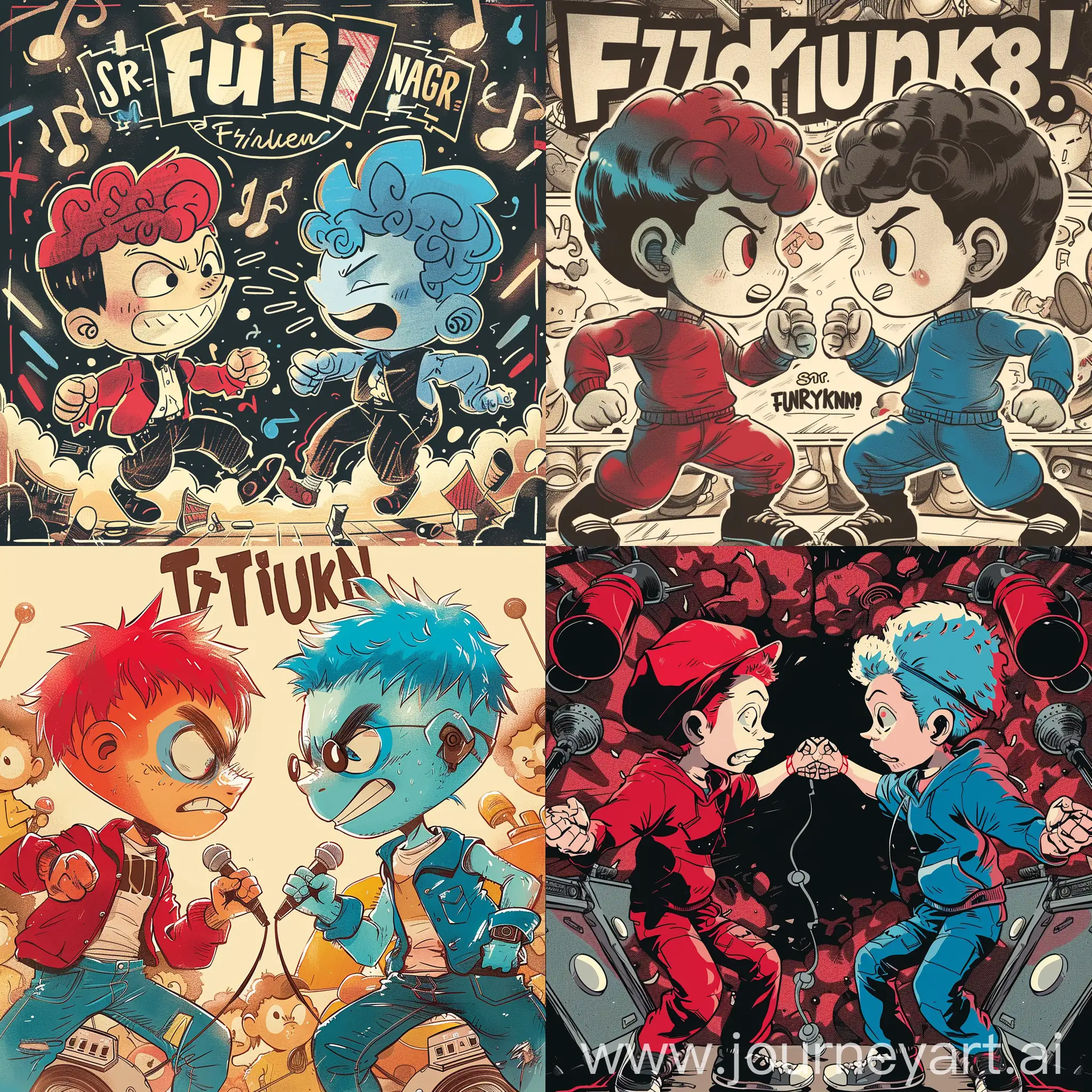 the cover for the track where two boy characters red and blue compete in a friendship duet, which arose due to a quarrel between the characters with the atmosphere of Friday night funkin, also on the cover is a drawing like Sr. pelo