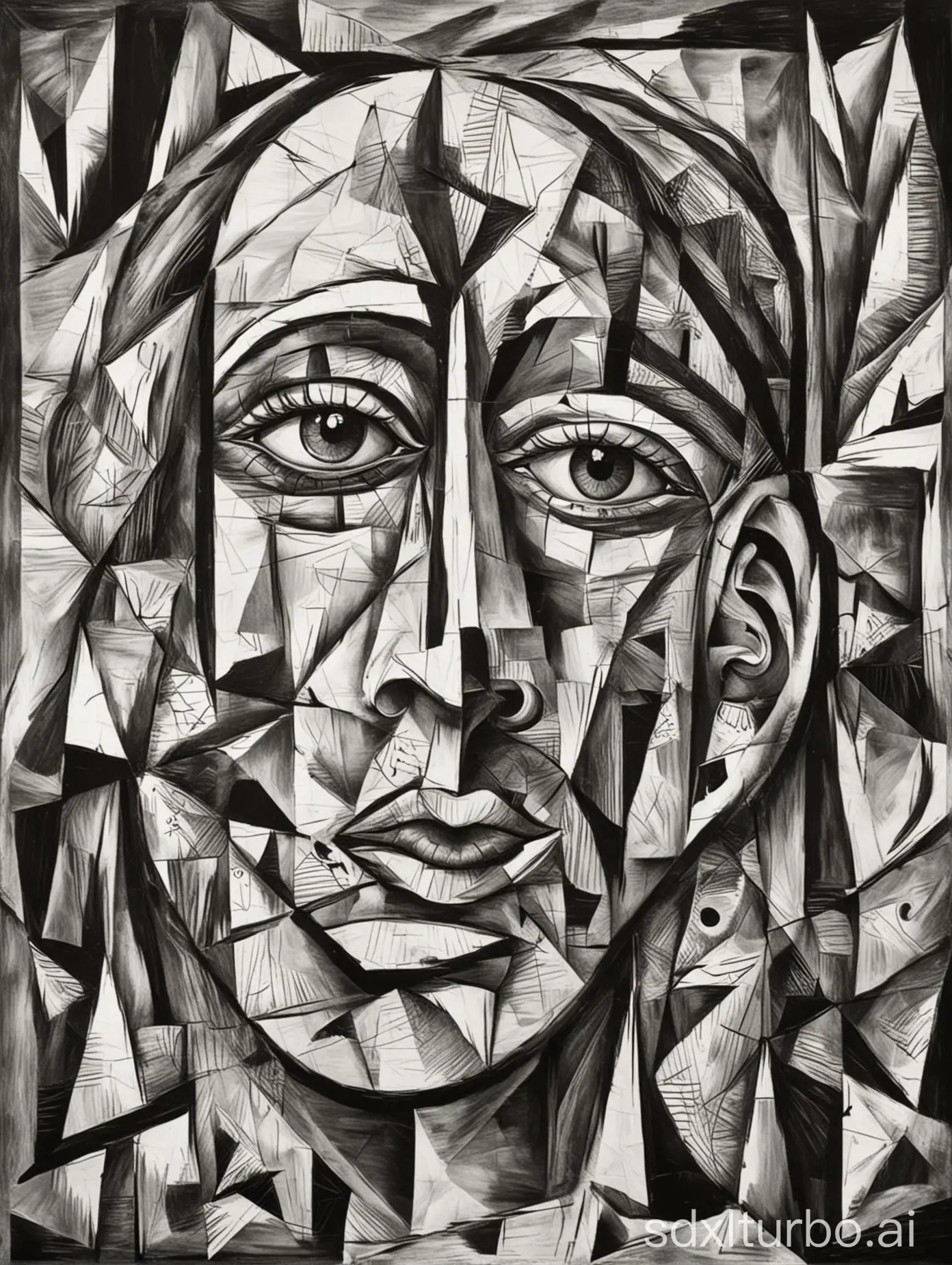 draw an abstract black and white background reminiscent of picasso's style