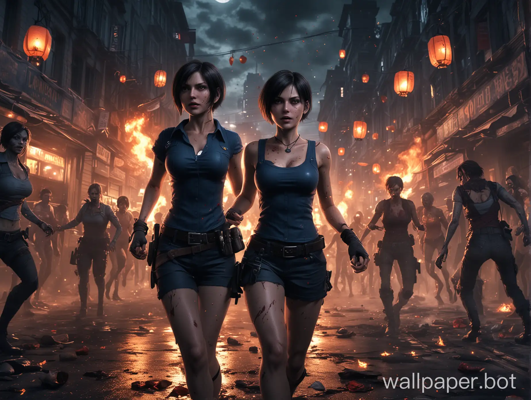 Jill-Valentine-and-Ada-Wong-Escaping-Zombies-in-a-Night-City