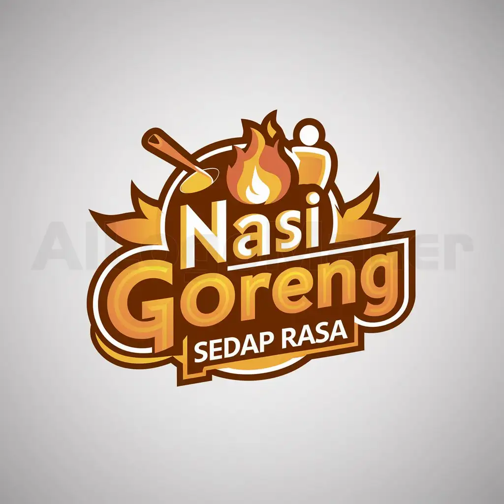 a logo design,with the text "NASI GORENG SEDAP RASA", main symbol:wajan, api, manusia,Moderate,be used in Entertainment industry,clear background