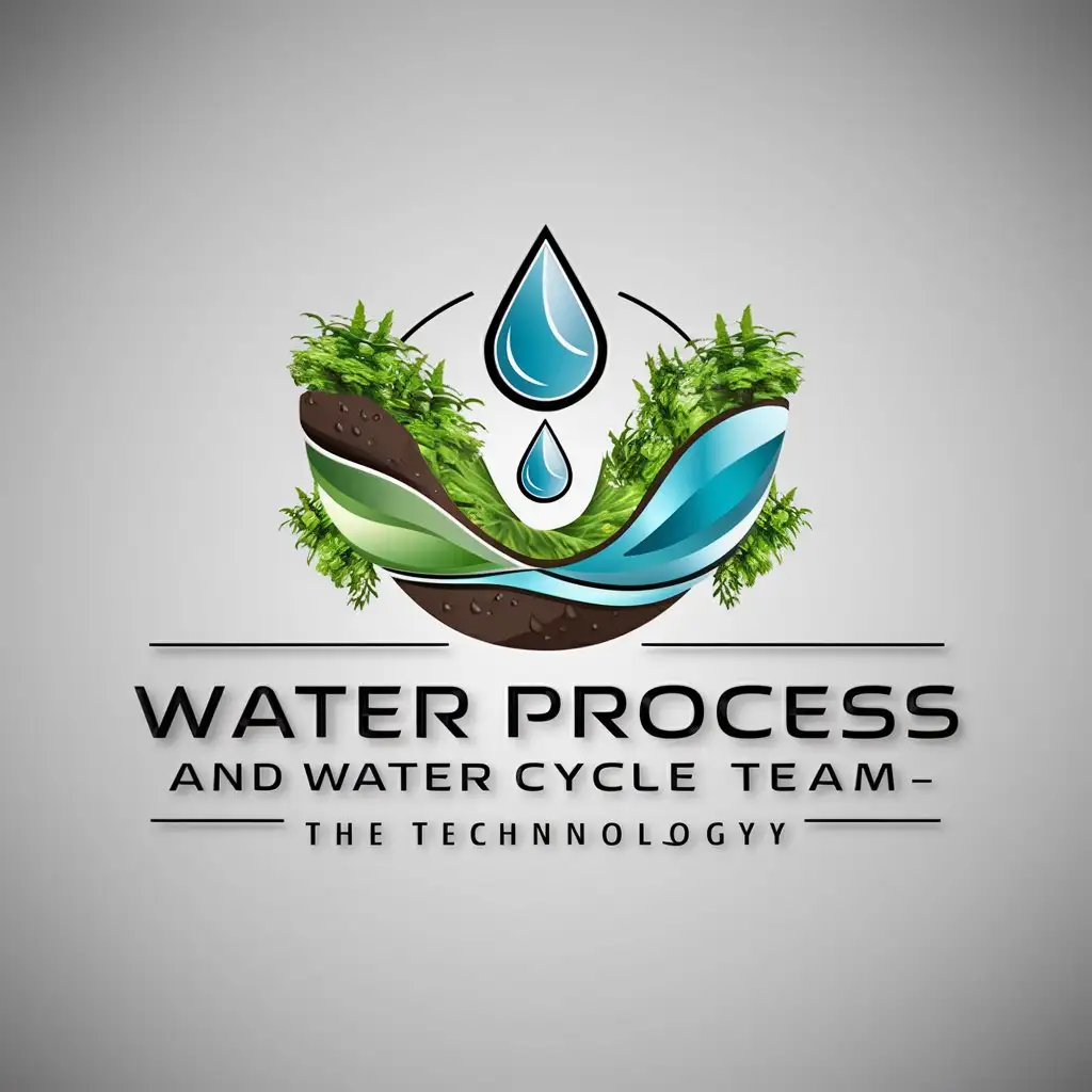 a logo design,with the text "water process and water cycle team", main symbol:water, soil, vegetation,Moderate,be used in Technology industry,clear background