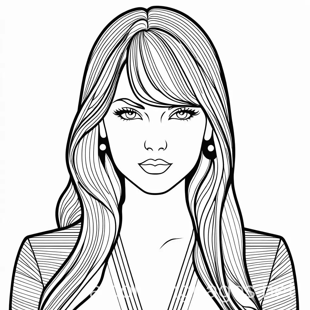 Taylor swift detailed and realistic face line art,long straight hair, holding a mic, standing near a car, black and white, complete white background, Coloring Page, black and white, line art, white background, Simplicity, Ample White Space. The background of the coloring page is plain white to make it easy for young children to color within the lines. The outlines of all the subjects are easy to distinguish, making it simple for kids to color without too much difficulty, Coloring Page, black and white, line art, white background, Simplicity, Ample White Space. The background of the coloring page is plain white to make it easy for young children to color within the lines. The outlines of all the subjects are easy to distinguish, making it simple for kids to color without too much difficulty
