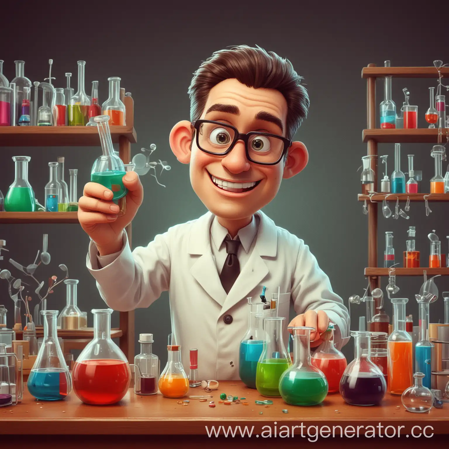 Мультяшный химик в лаборатории