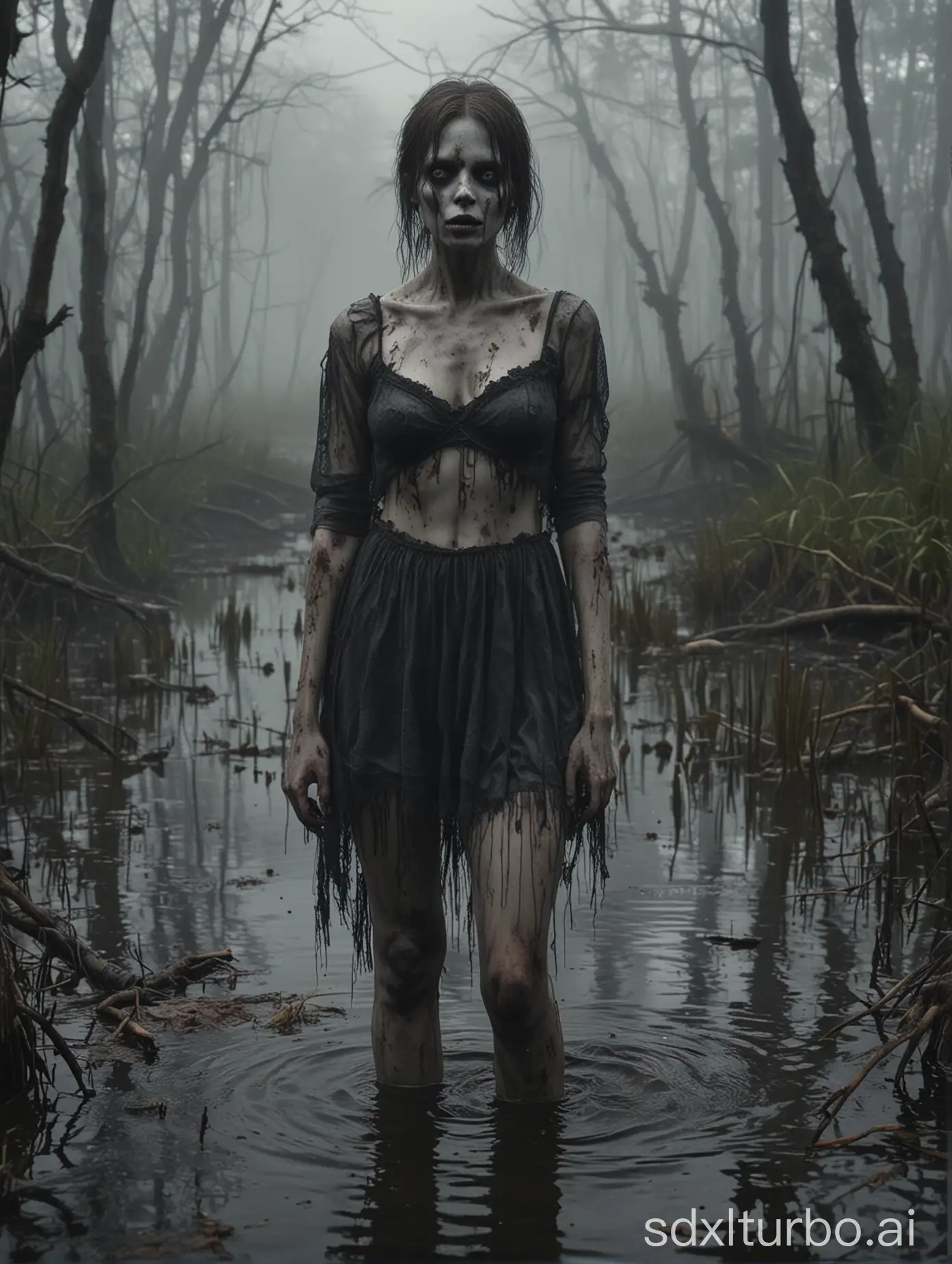 Format photo 5:4
Camera lens 120 mm
prospect framing, horror atmosphere, 
Faceless zombie girls, levitare, dead body, gothic style, 30 years old, no eyes, no mouth, no nose, full body photo, in a foggy swamp, photorealistic, 4k, hi resolution, 