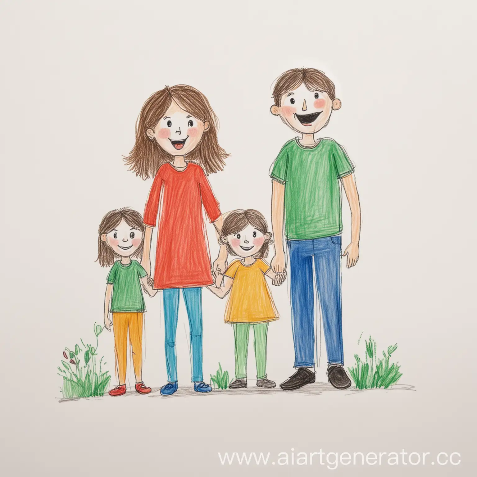 children's drawing of a family on a white background