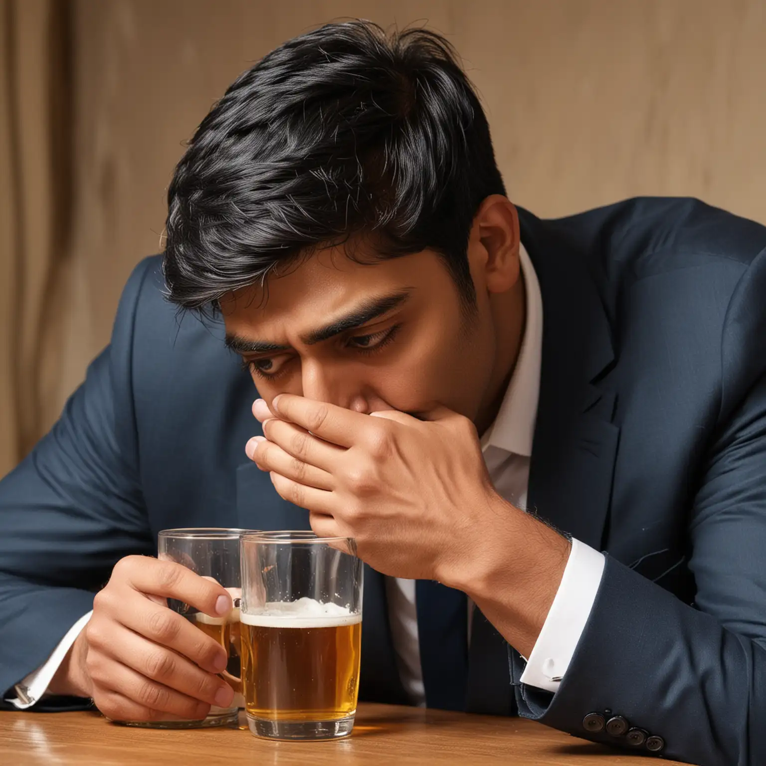 Sad Rishi Sunak Crying Over a Beer