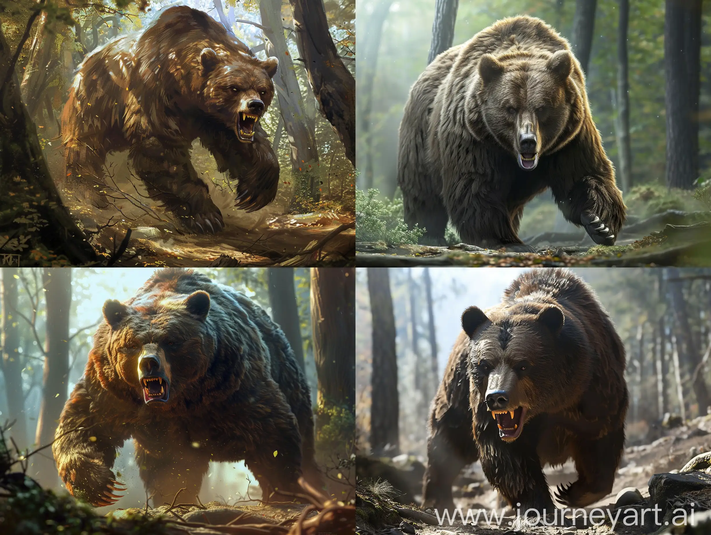  злобный медведь идет по лесу 