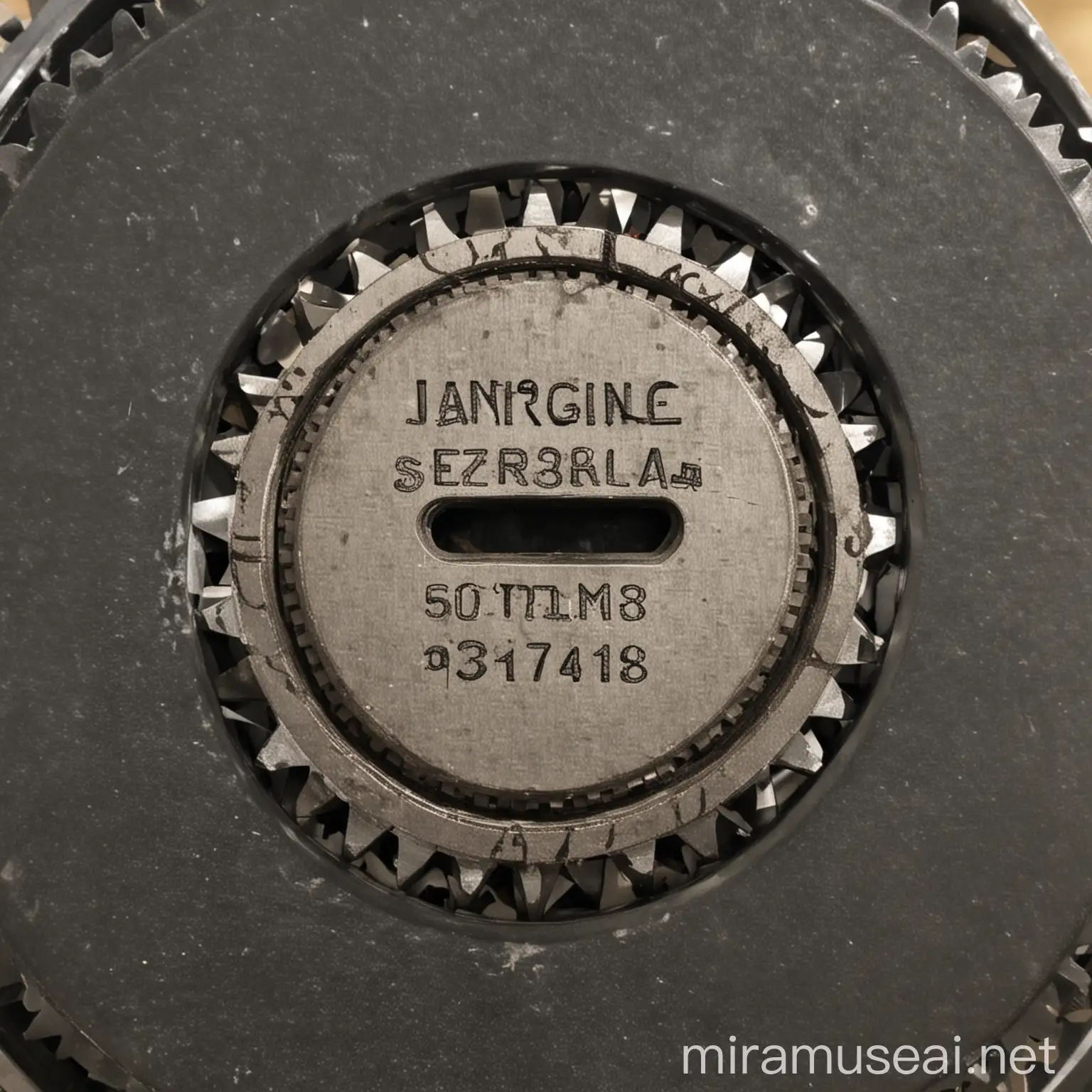 Small Gear with Serial Number on Industrial Background