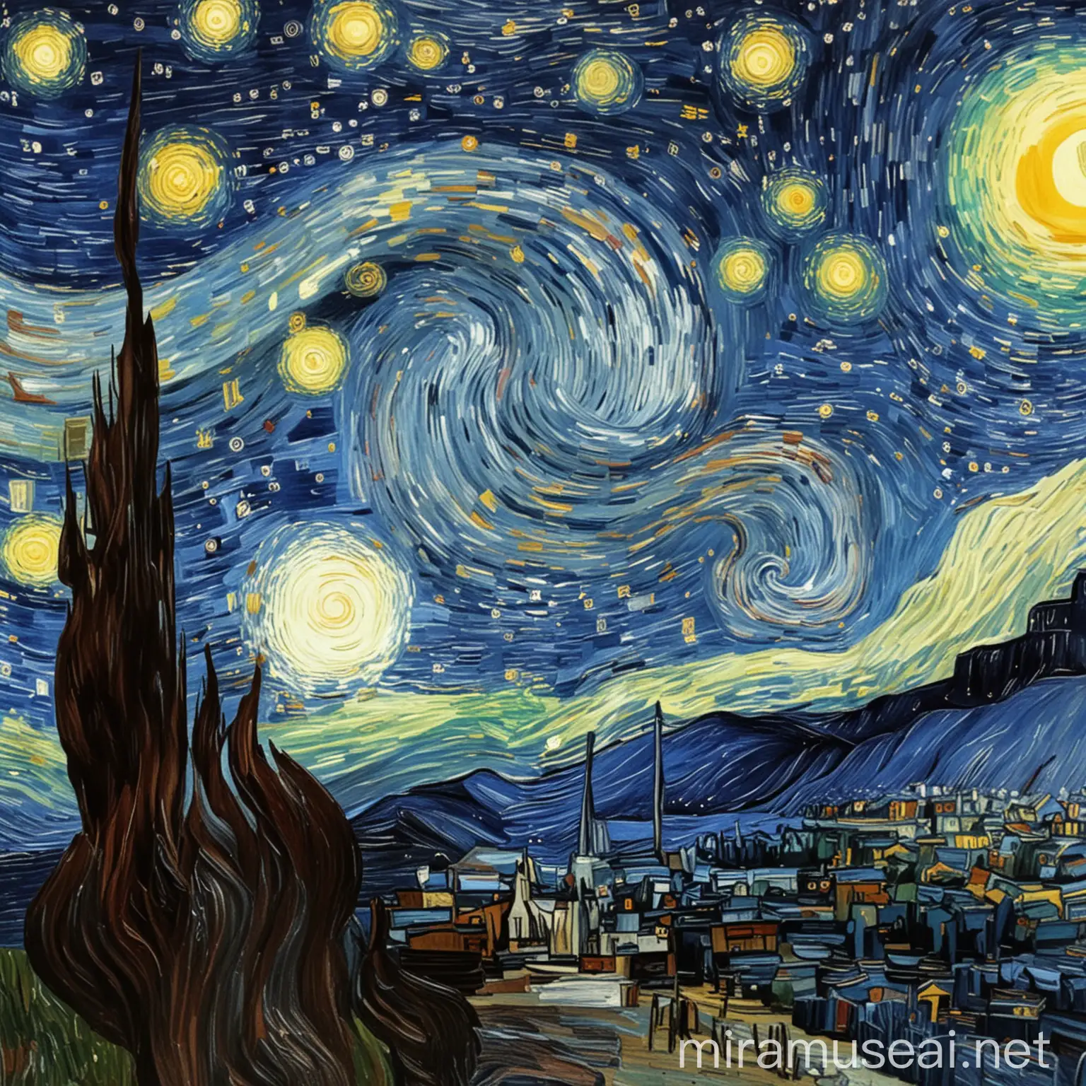 create a starry night by vincent van gogh planet Mars version
