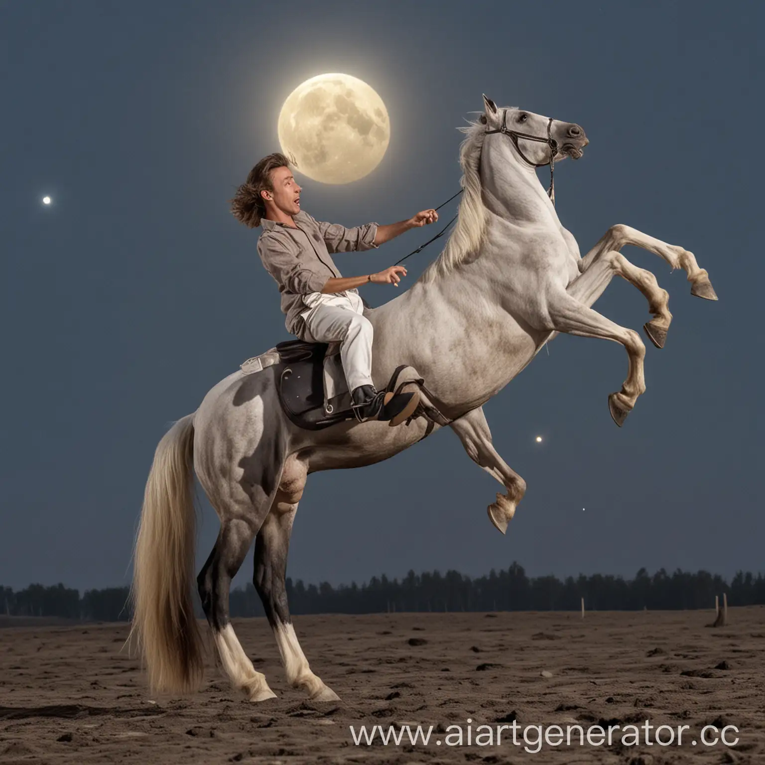 Pavel-Globa-Riding-a-Playful-Horse-under-the-Moonlight