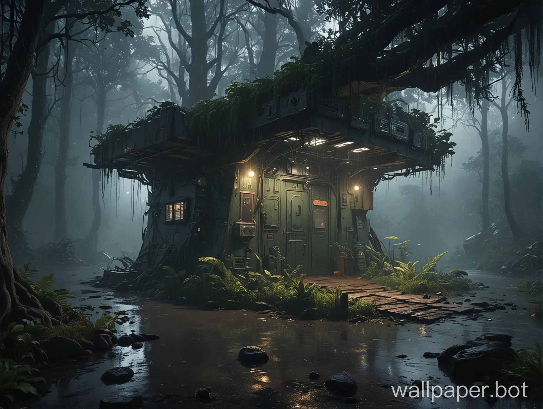 SciFi-Forest-Outpost-in-Rainy-Night-Interior