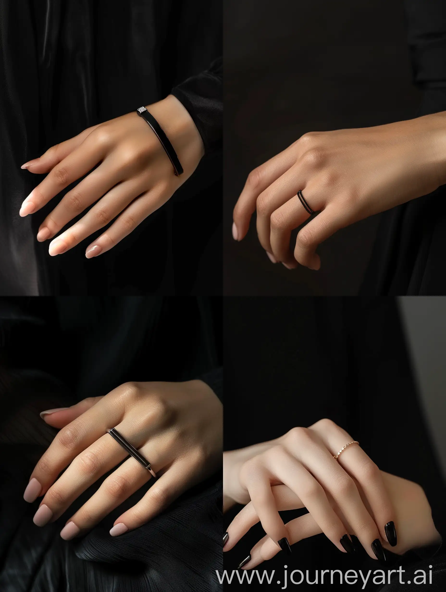 Elegant-Female-Hand-with-Black-Shiny-Cufflink-and-Bracelet