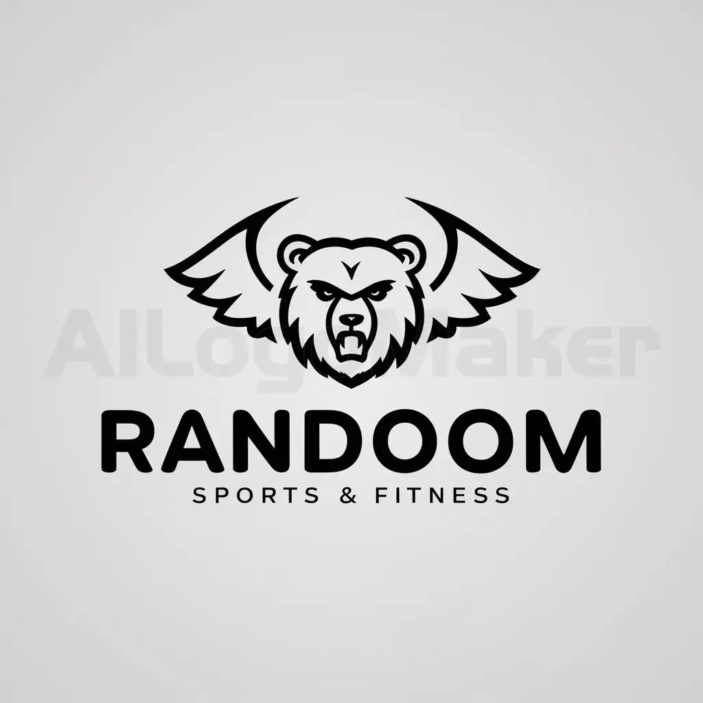 a logo design,with the text "Randoom", main symbol:Angry bear with angel wings,Minimalistic,be used in Sports Fitness industry,clear background