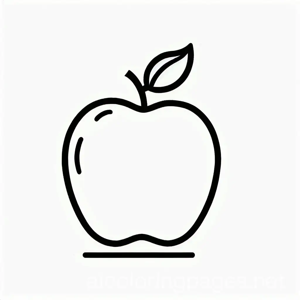 Apple, Coloring Page, black and white, line art, white background, Simplicity, Ample White Space. The background of the coloring page is plain white to make it easy for young children to color within the lines. The outlines of all the subjects are easy to distinguish, making it simple for kids to color without too much difficulty