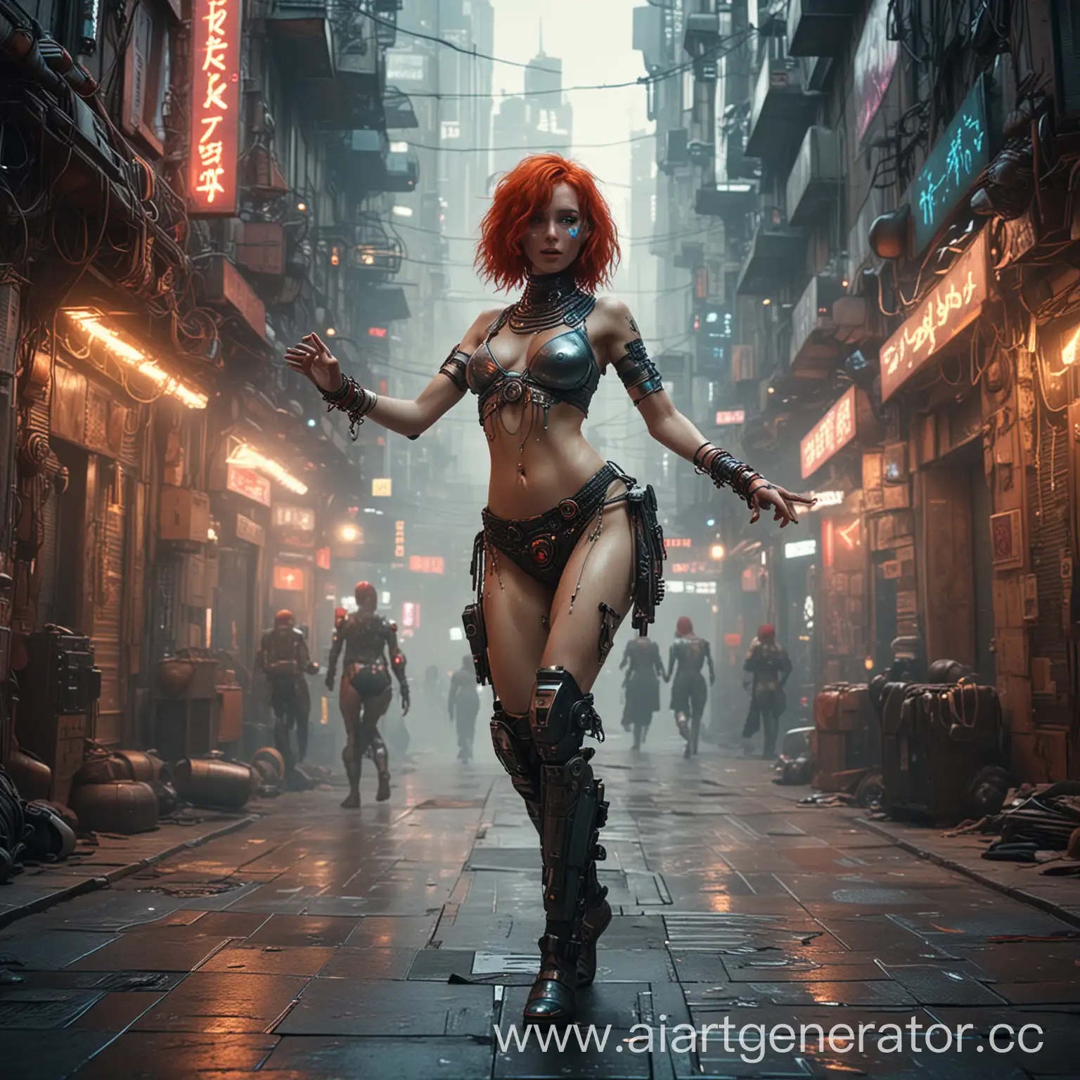 Futuristic-Cyberpunk-Redheaded-Robot-Girl-Belly-Dancing-in-Megapolis