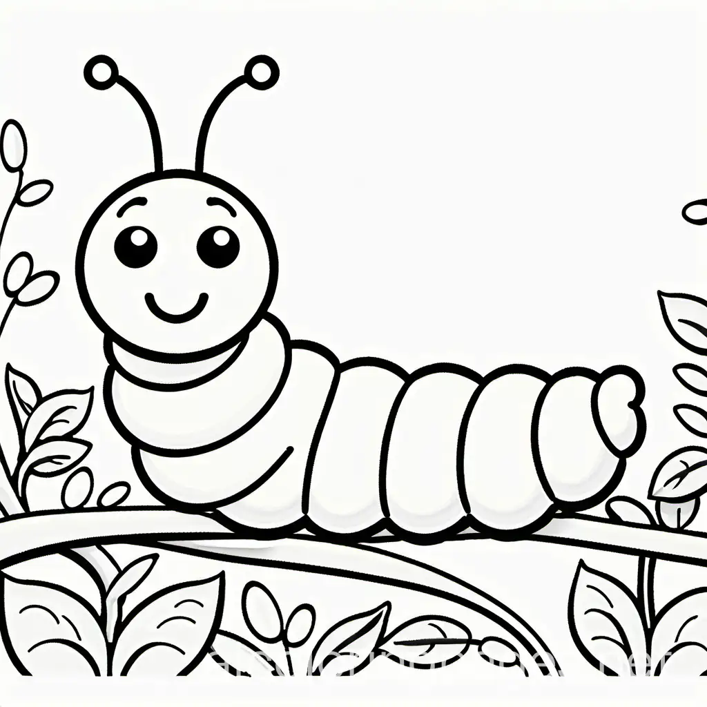 b/w outline art for kids coloring book page caterpillar, Coloring Page, black and white, line art, white background, Simplicity, Ample White Space. The background of the coloring page is plain white to make it easy for young children to color within the lines. The outlines of all the subjects are easy to distinguish, making it simple for kids to color without too much difficulty