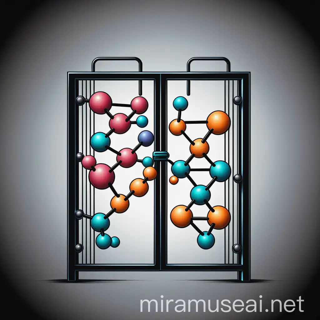 Illustration of molecular logic gate, artist's view, vector art, minimalist, colored illustration with a black outline