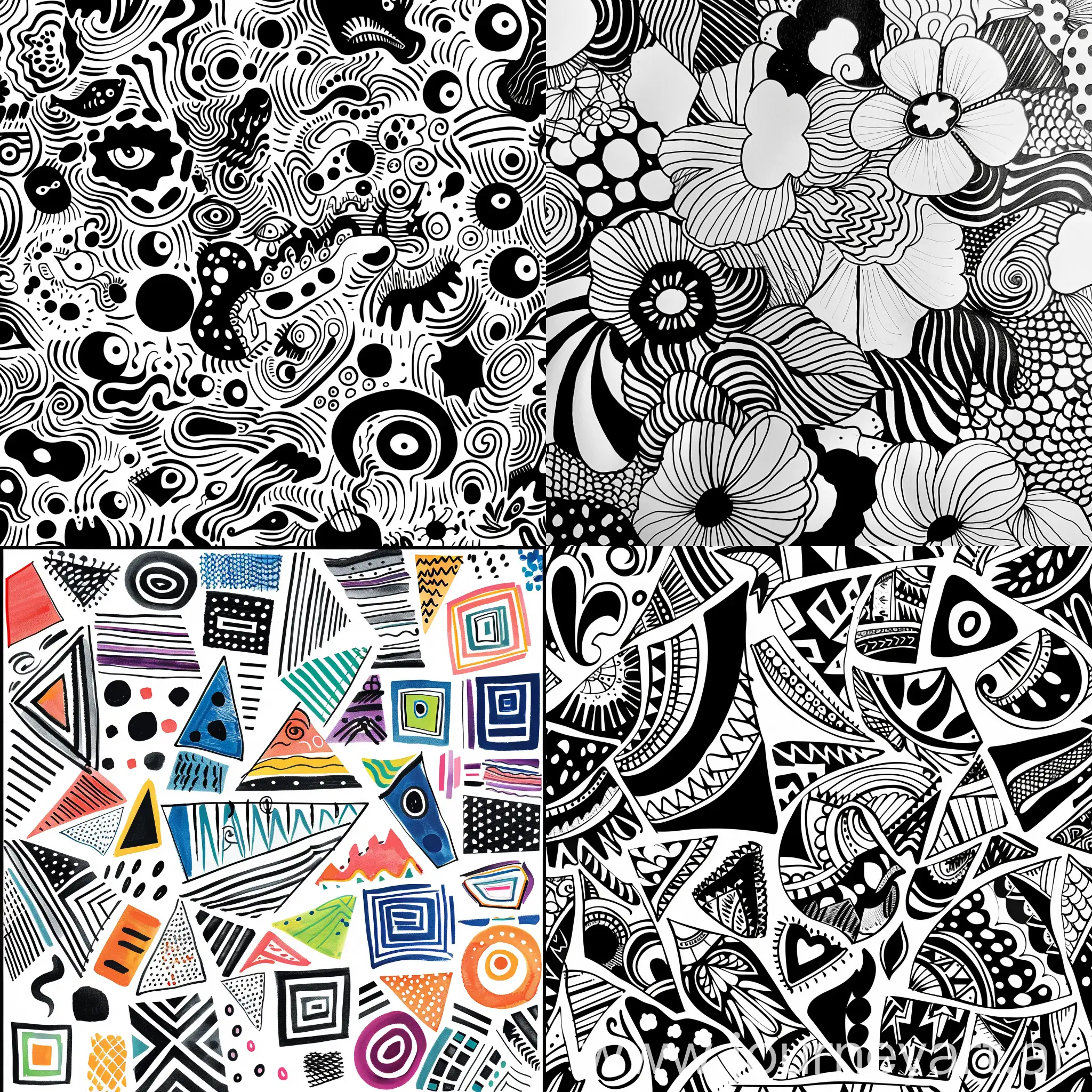 multiple pattern doodle in white solid background 