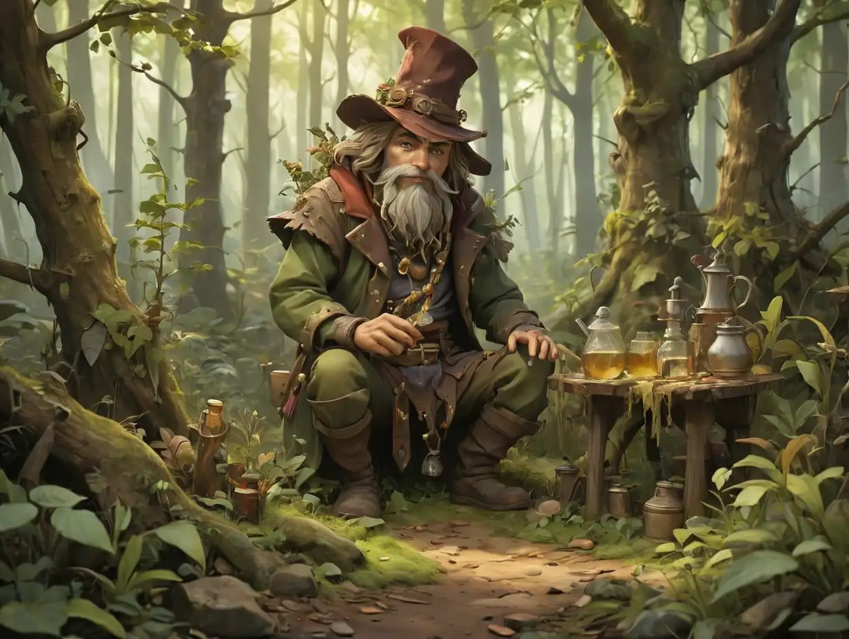 Magical Alchemist in Enchanted Woodland