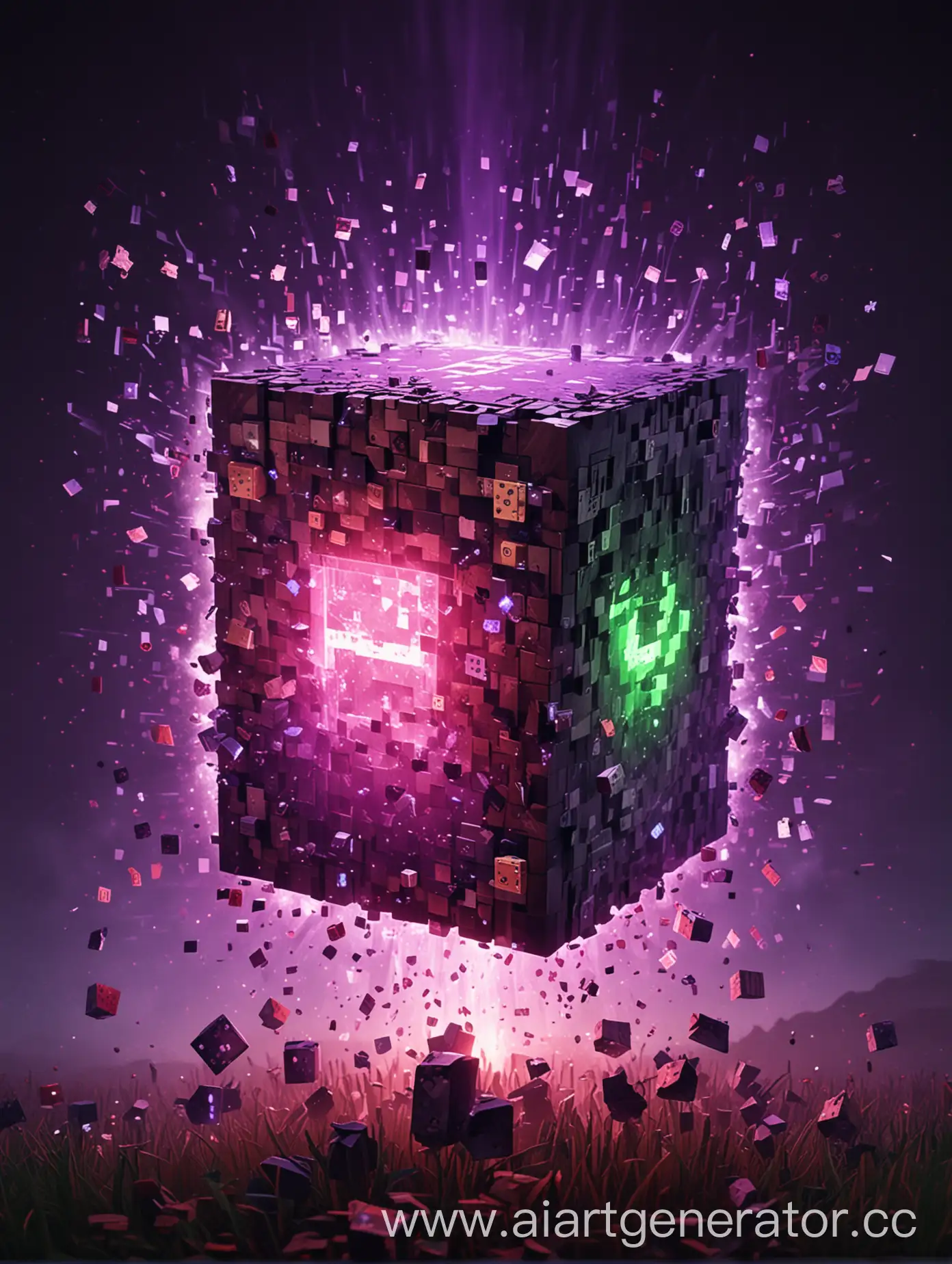 Minecraft-Command-Block-Explosion-in-Dark-Field-with-KitsumiBook-Inscription