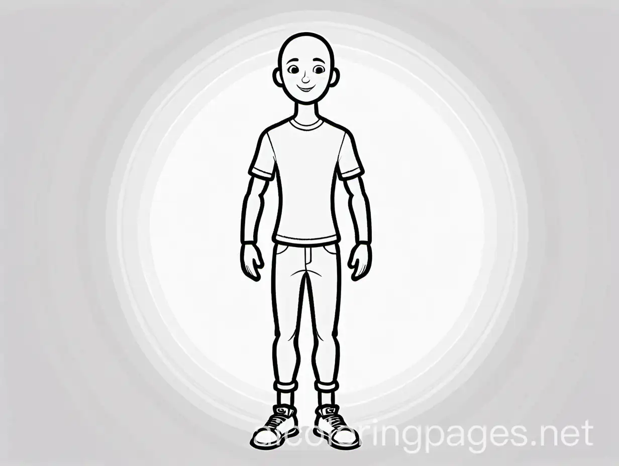 Generic person that be designed around, full body, no hair, adult, Coloring Page, black and white, line art, white background, Simplicity, Ample White Space. The background of the coloring page is plain white to make it easy for young children to color within the lines. The outlines of all the subjects are easy to distinguish, making it simple for kids to color without too much difficulty