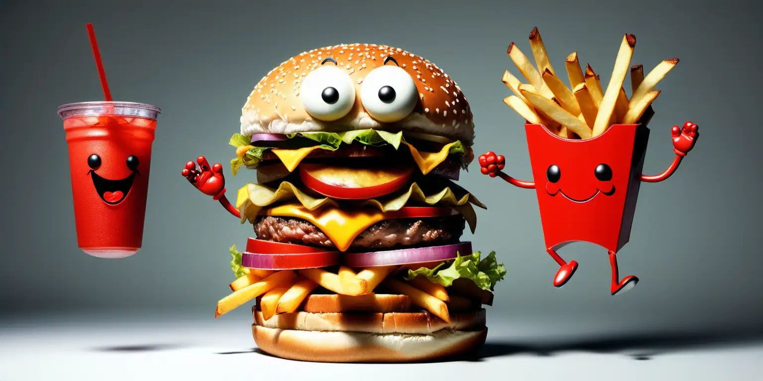 Dancing Anthropomorphized, burger, fries and drink