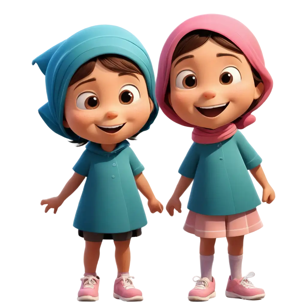 cartoon caricature of 2 little girls wearing headscarves