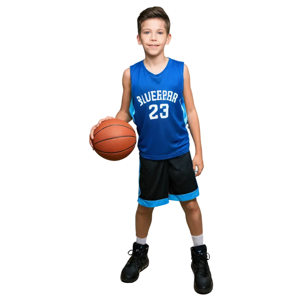 Basketball kid player with a bluelight jersey