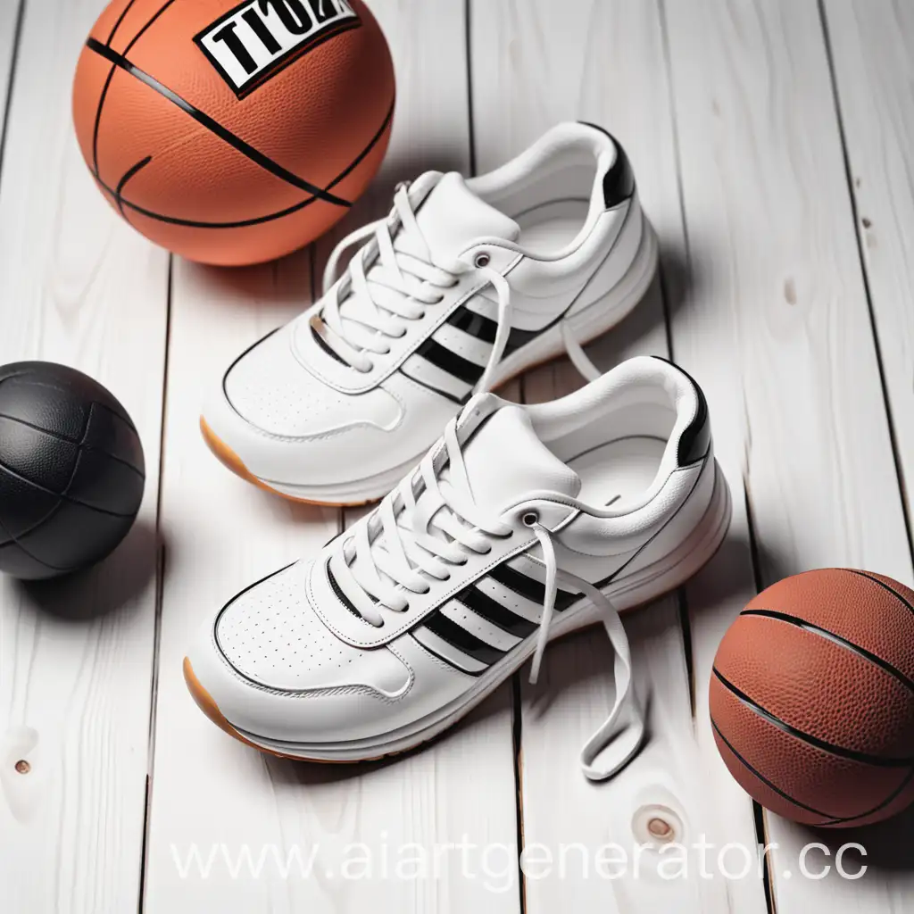 Спортивные кроссовки на белом фоне, лежащие на деревянном столе
