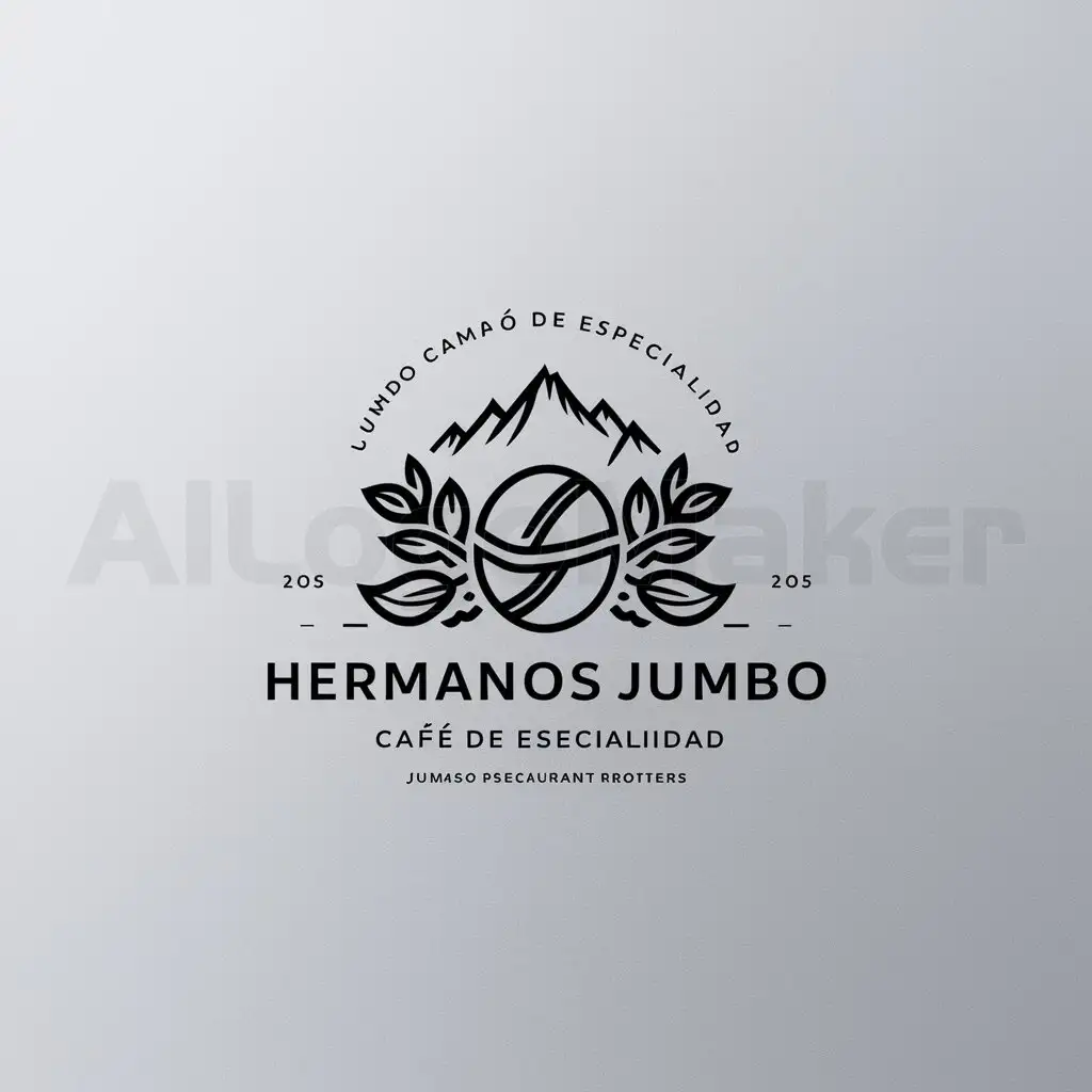 a logo design,with the text "HERMANOS JUMBO CAFÉ DE ESPECIALIDAD", main symbol:a logo design, with the text 'JUMBO SPECIALTY COFFEE BROTHERS', main symbol: a coffee bean, coffee plants and mountains,Minimalistic,be used in Restaurant industry,clear background