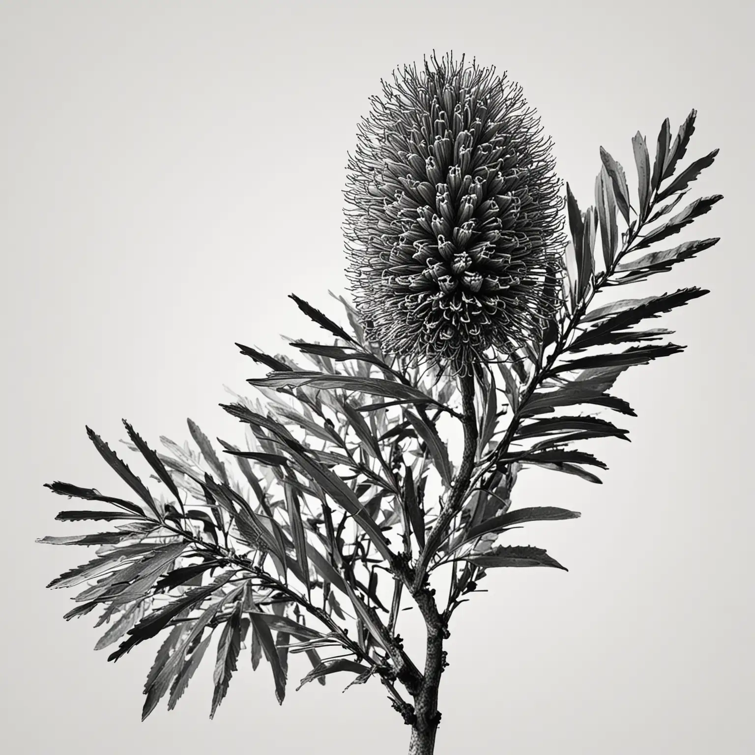 Minimalist Australian Banksia Line Art on White Background
