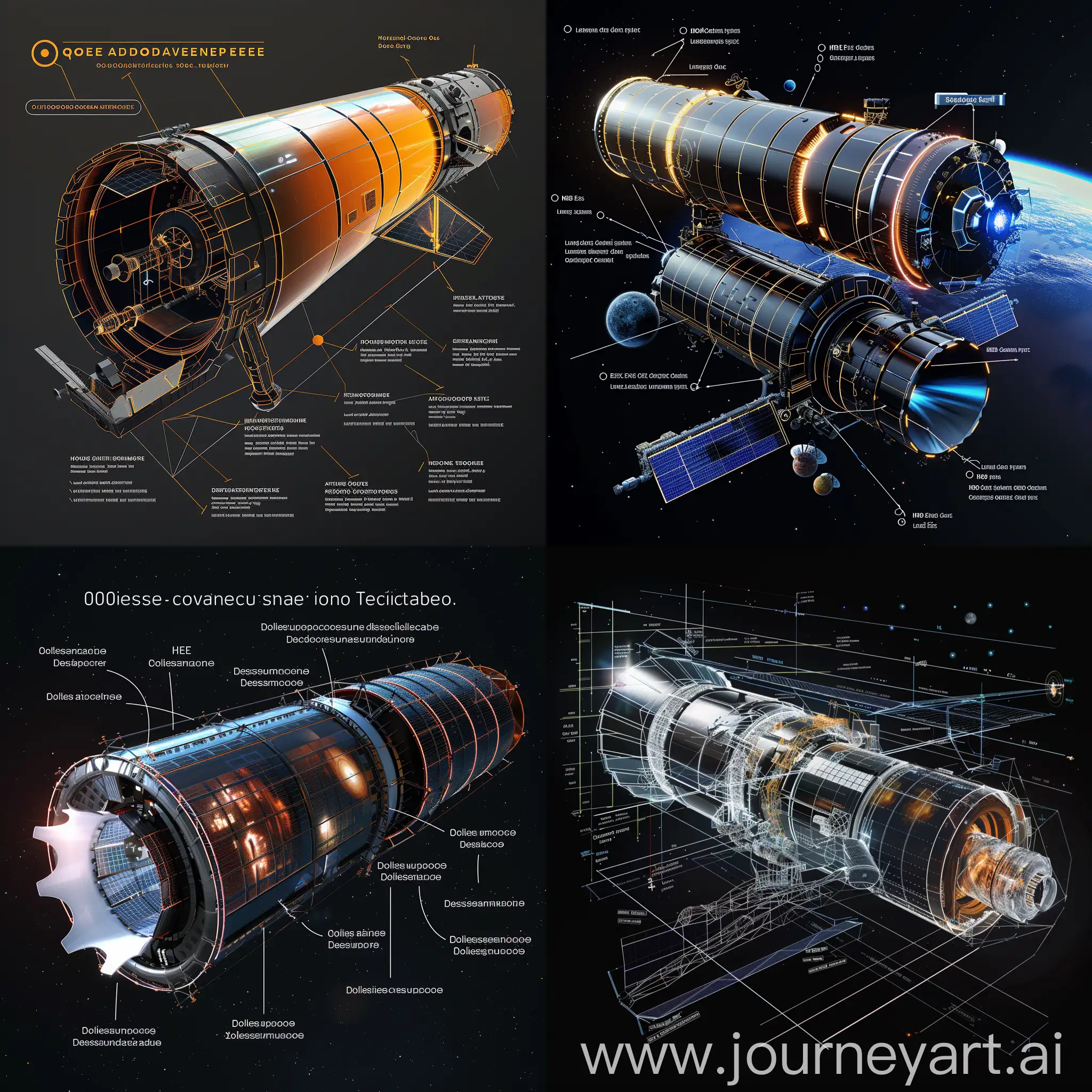 Futuristic space telescope in Earth Orbit, Adaptive Optics, Quantum Sensors, Cryogenic Cooling System, Multi-Spectral Imaging, Artificial Intelligence (AI) Integration, Lightweight Composite Materials, Electric Propulsion System, High-Energy Particle Detectors, Quantum Computing, Advanced Power Generation, Sunshield Technology, Deployable Mirror Segments, Solar Sail Propulsion, Starshade for Exoplanet Imaging, Laser Communication System, Self-Healing Materials, Radiation Shielding, Autonomous Navigation System, Modular Design for Upgradability, Inflatable Structures, Holographic Optical Elements (HOEs), Holographic Data Storage, Holographic Beam Splitters, Holographic Wavefront Sensing, Holographic Interferometry, Holographic Image Processing, Holographic Adaptive Optics, Holographic Spectroscopy, Holographic Display Interfaces, Holographic Control Systems, Holographic Solar Shields, Holographic Lenses and Mirrors, Holographic Solar Panels, Holographic Thermal Control Systems, Holographic Communication Antennas, Holographic Radiation Shields, Holographic Navigation Markers, Holographic Debris Shields, Holographic Structural Reinforcements, Holographic Deployable Arrays, in cinematic style