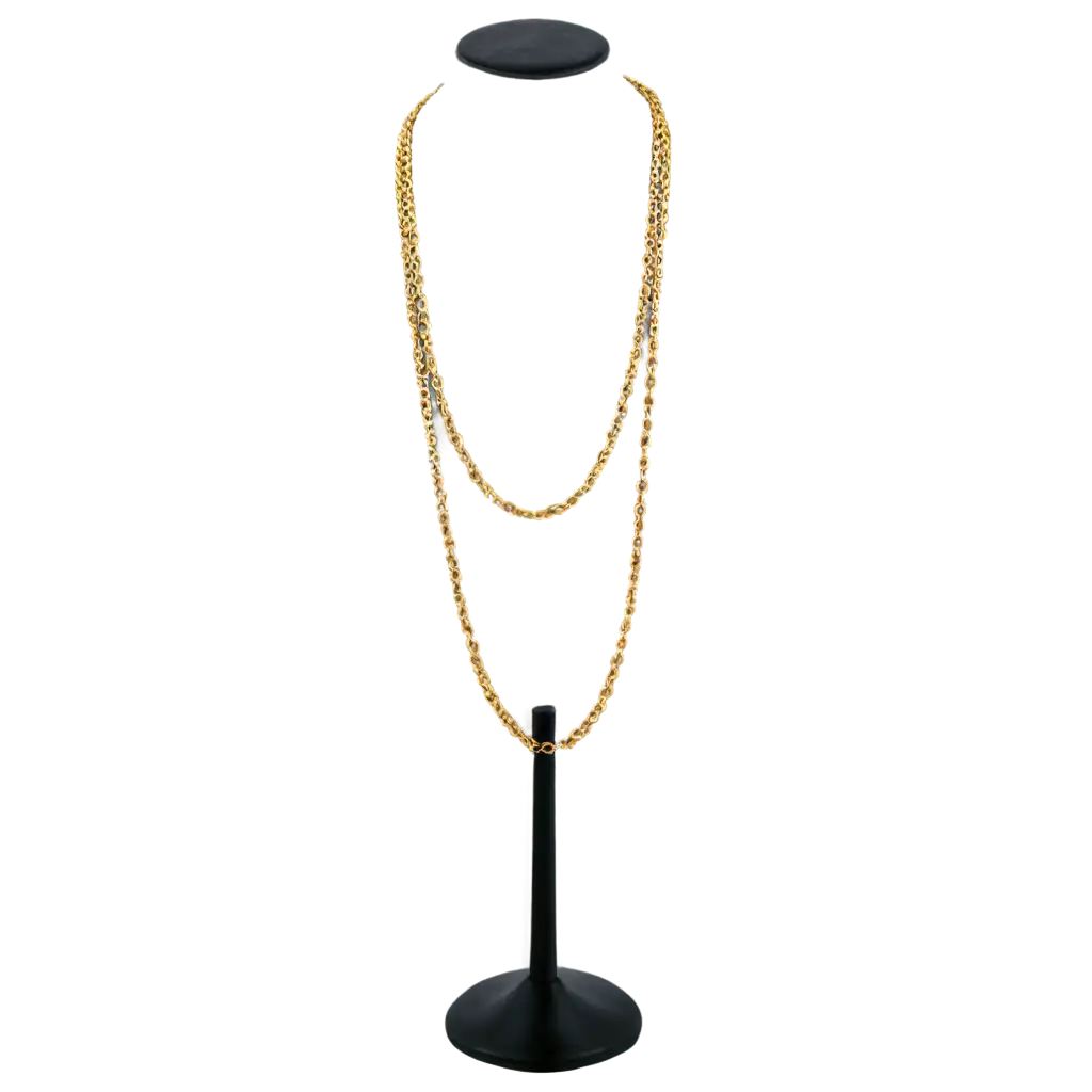 gold necklace on  jewelry stand neck left side