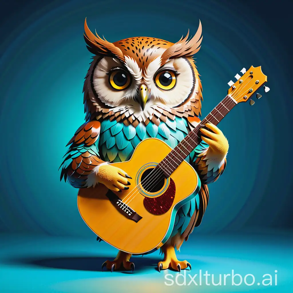 Owl with guitar and isolated background in a resolution of 480 * 480 pixels