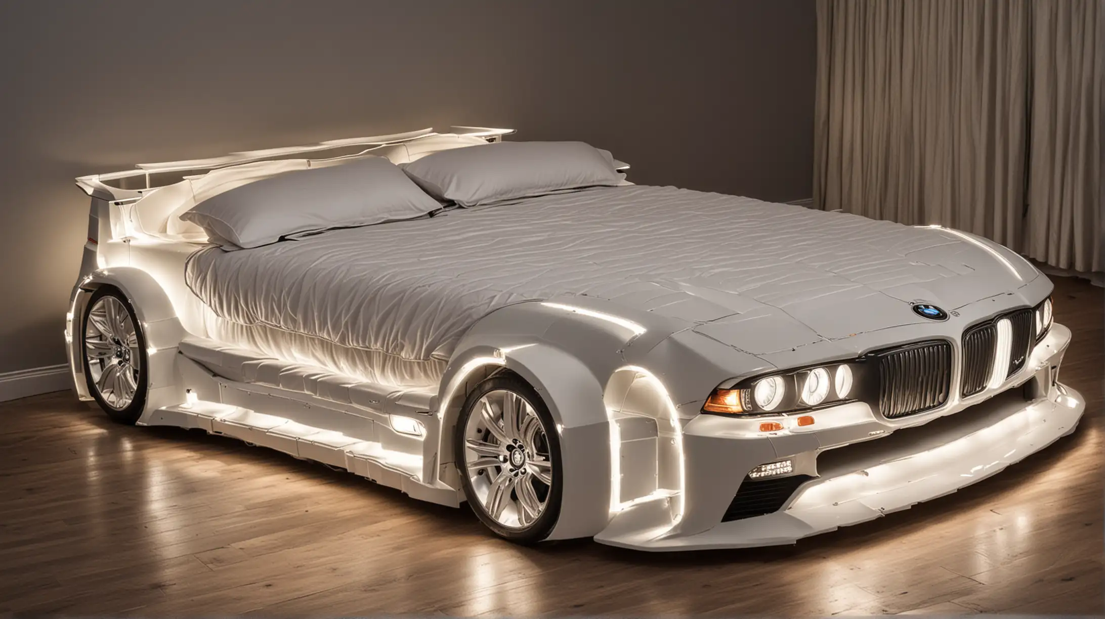 Luxurious BMW CarShaped Double Bed with Illuminated Headlights