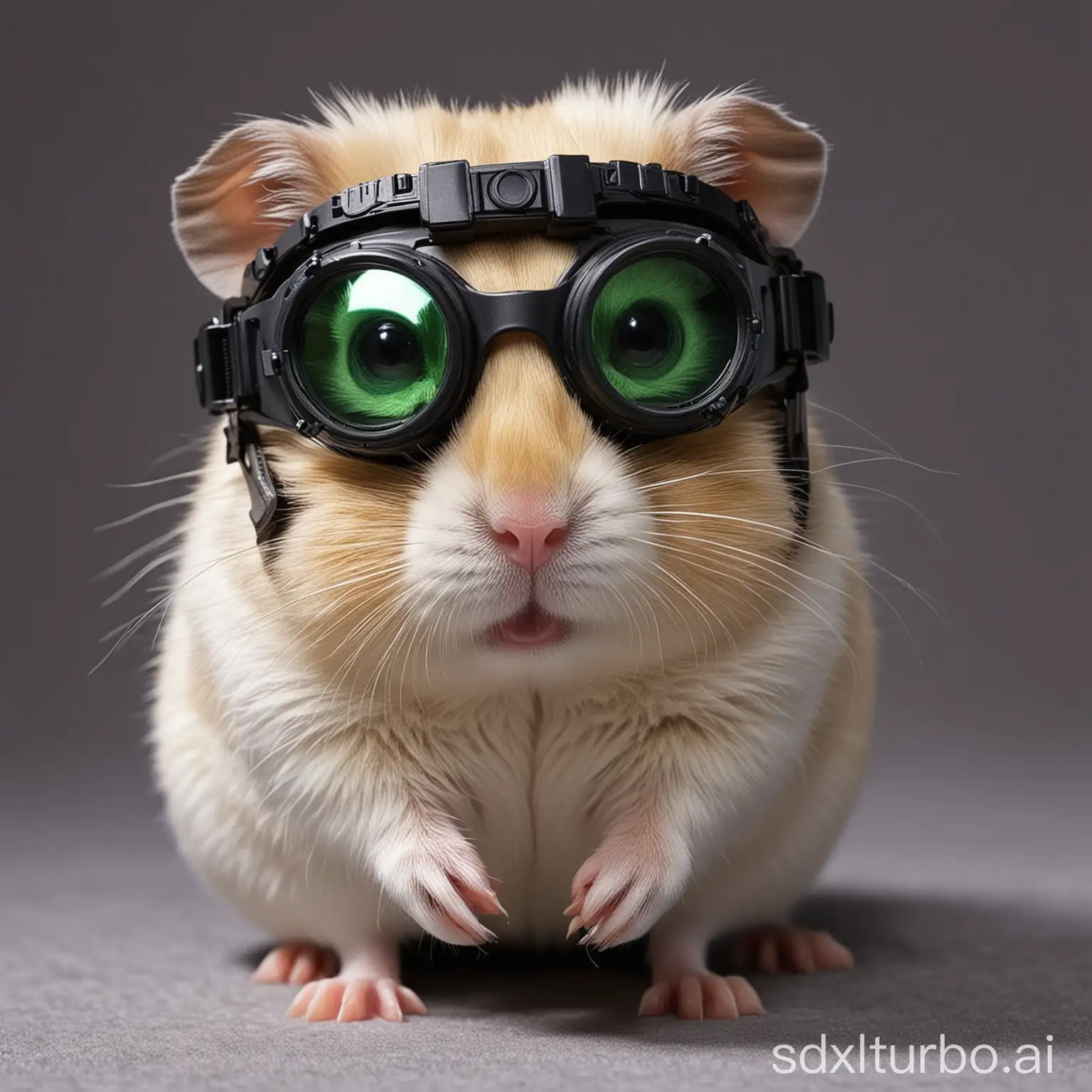 whole hamster with night vision goggles