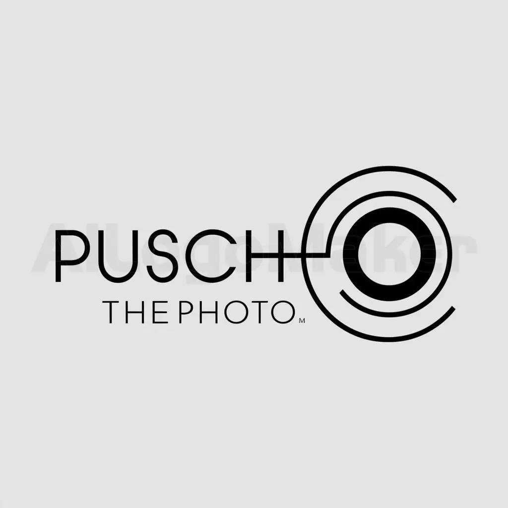 a logo design,with the text "PuschThePhoto", main symbol:aperture,Minimalistic,clear background